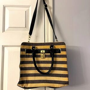 Striped Black and Tan Tote Bag